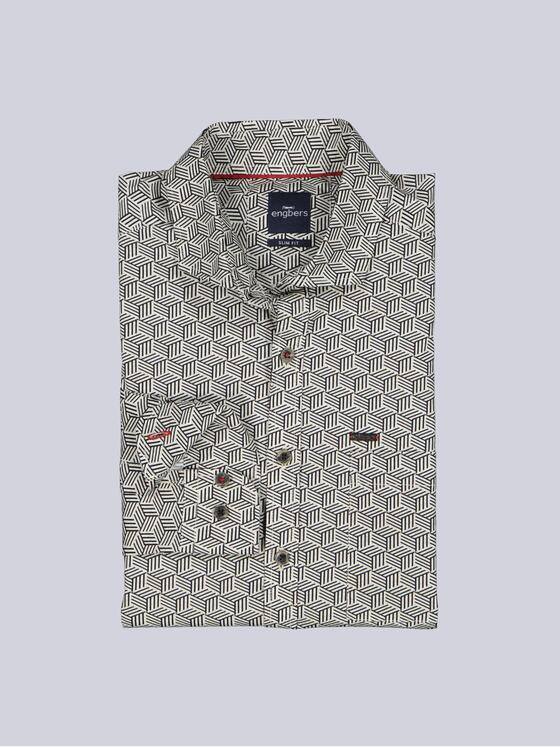 engbers Herren Langarm-Hemd gemustert Beige 39319