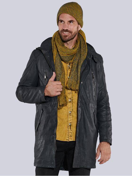 engbers Herren Lederjacke mit abnehmbarer Kapuze Grau 35442