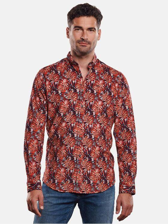 engbers Herren Langarm-Hemd mit floralem Print Dunkelorange 32278