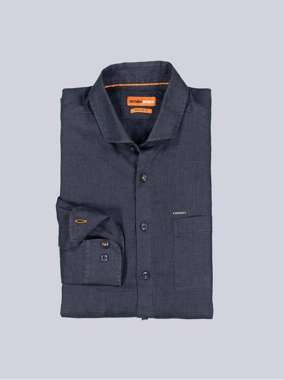 emilio adani Herren Langarm-Hemd aus Leinen Blau 38560