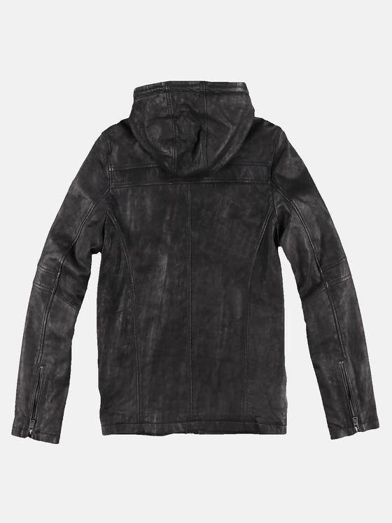 emilio adani Herren leichte Lederjacke mit Kapuze Schwarz 29998