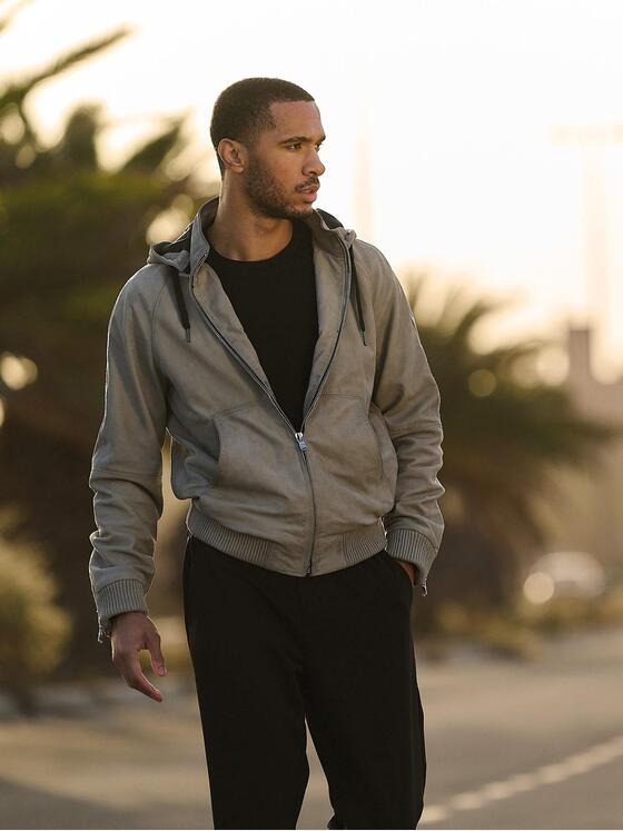 emilio adani Herren Lederjacke mit abnehmbarer Kapuze Beige 36516
