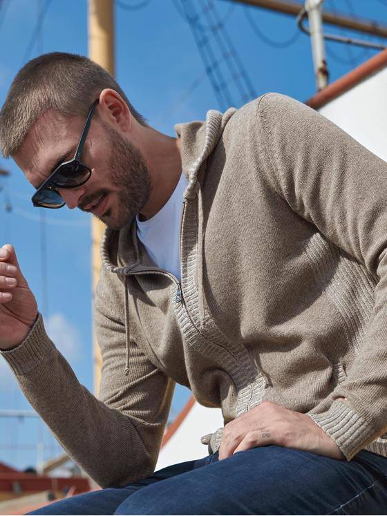 emilio adani Herren Strickjacke mit Kapuze Beige 32371