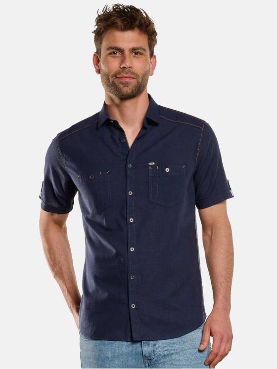 engbers Herren Kurzarm-Hemd mit sportiven Details Saphirblau 33444