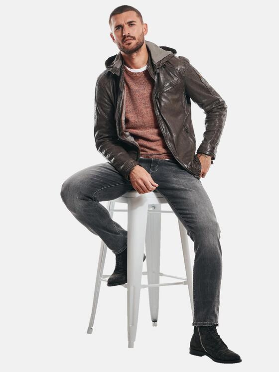 emilio adani Herren Lederjacke Kapuze Braun 32413