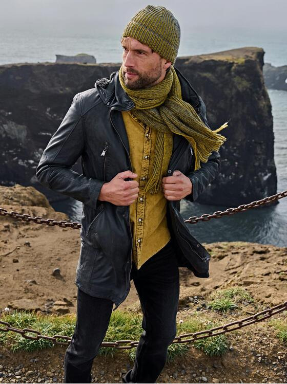 engbers Herren Lederjacke mit abnehmbarer Kapuze Grau 35442