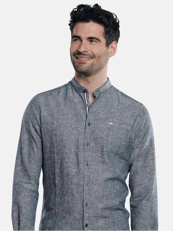 engbers Herren Leinenhemd mit Stehkragen Blau 31296