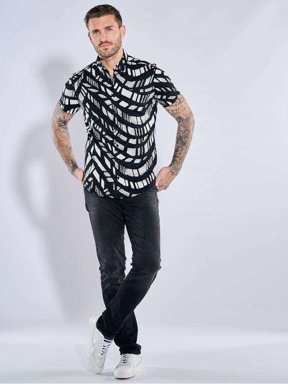 emilio adani Herren Kurzarm-Hemd aus Jersey Schwarz 38556