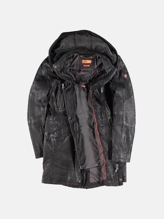 emilio adani Herren Lederjacke im Parkastyle Schwarz 30209