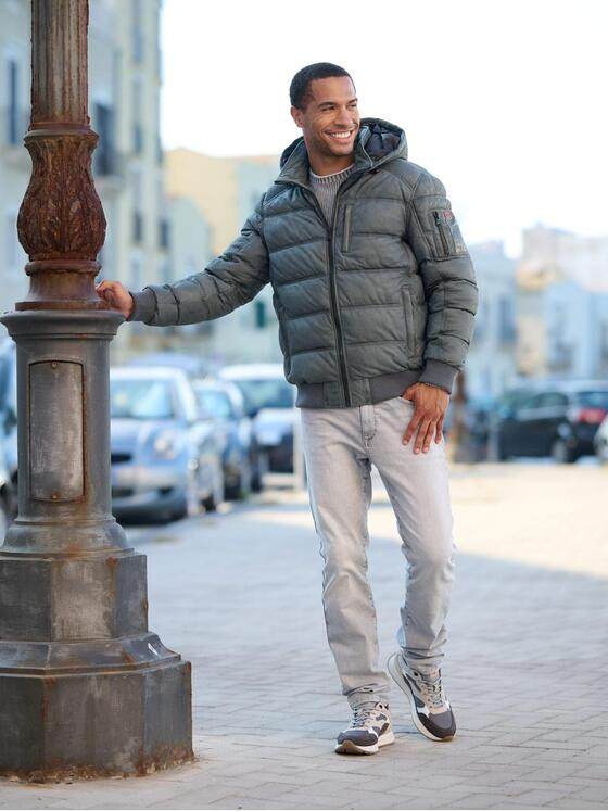 emilio adani Herren Lederjacke mit abnehmbarer Kapuze Mittelblau 39279