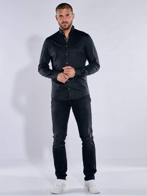 emilio adani Herren Jersey-Hemd Langarm Schwarz 35162