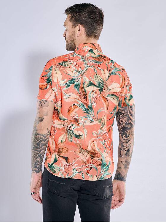 emilio adani Herren Kurzarm-Hemd gemustert Orange 38996