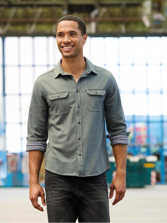 emilio adani Herren Langarm-Shirt mit Polokragen Gruen 39579