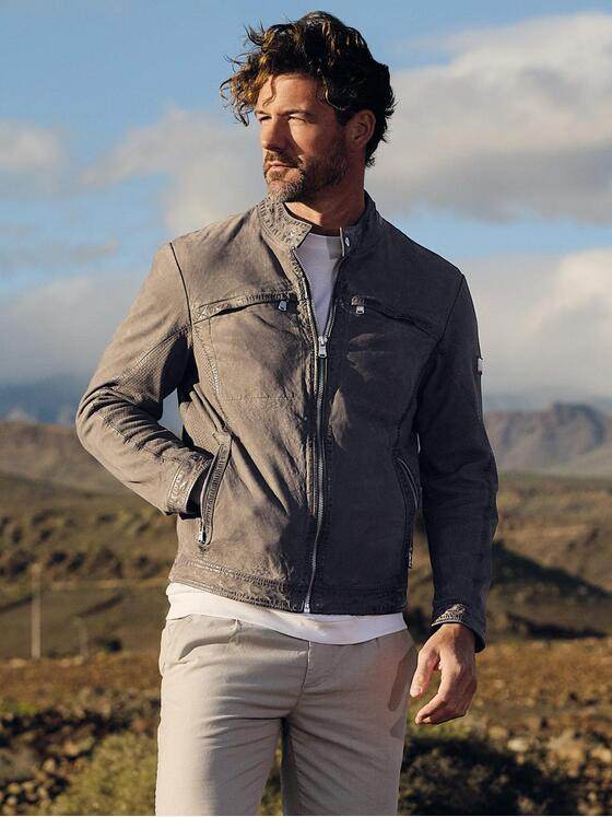 emilio adani Herren Sportive Lammlederjacke Khaki 40228