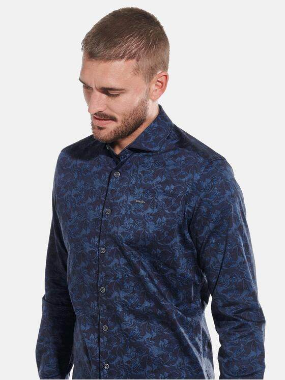 emilio adani Herren Langarm-Hemd mit Floralprint Blau 32288