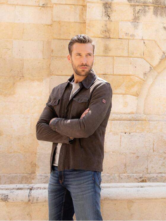 emilio adani Herren Lederjacke slim fit Dunkelbraun 37430