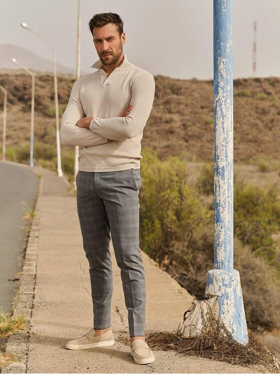 emilio adani Herren Pullover mit Polo-Kragen Weiß 36701