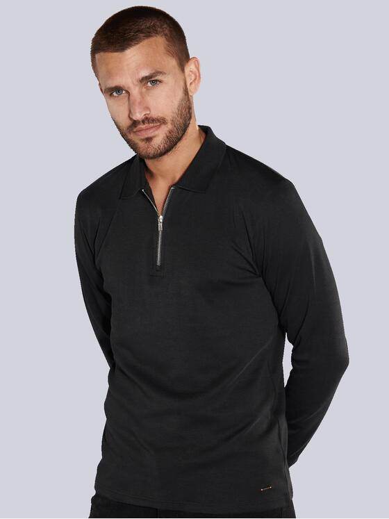 emilio adani Herren Langarm-Shirt mit Polo-Kragen Schwarz 36136