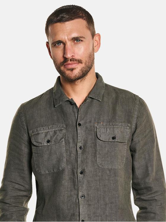 emilio adani Herren Langarm-Hemd im Overshirt Design Grün 32622