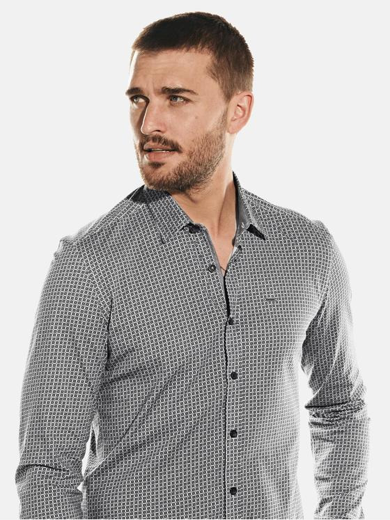 emilio adani Herren Langarm-Hemd gemustert Kieselgrau 32024
