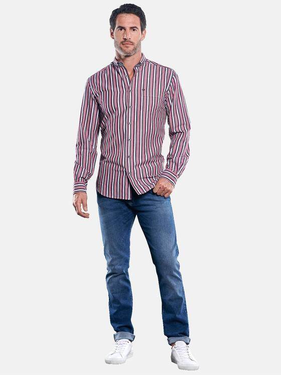 engbers Herren Modisches Langarmhemd mit trendigen Multi-Color-Streifen Bordeaux 30030