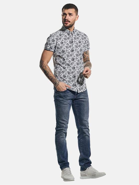 emilio adani Herren Kurzarm-Hemd mit All-Over-Print Blau 31318