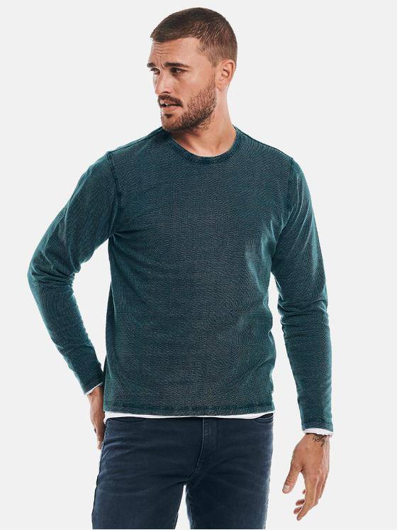 emilio adani Herren Langarm-Shirt strukturiert Türkis 32447