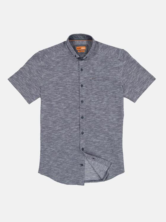emilio adani Herren Hemd kurzarm in Flammgarn-Optik Blau 32646