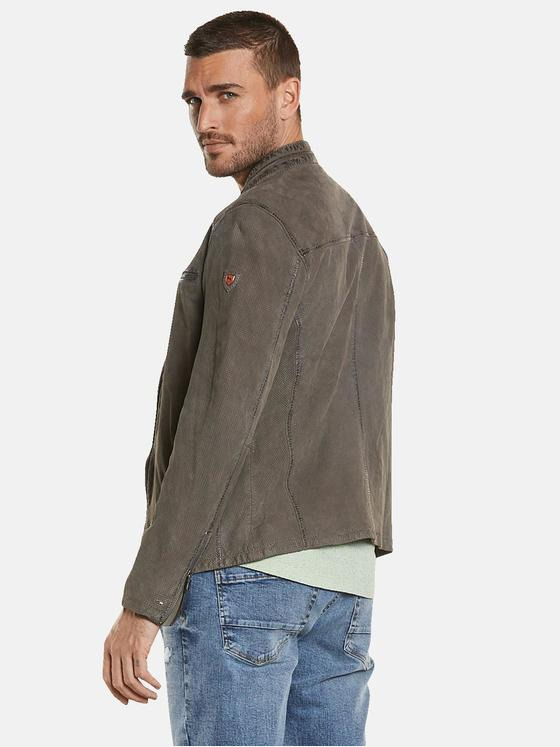 emilio adani Herren Lederjacke slim fit Grau 34453