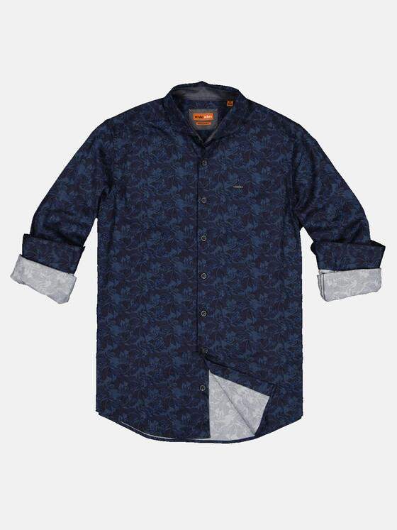 emilio adani Herren Langarm-Hemd mit Floralprint Blau 32288