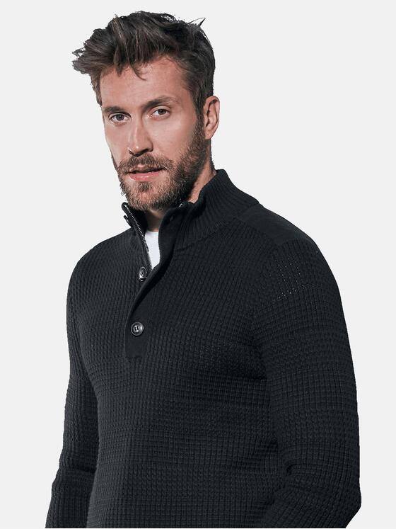 emilio adani Herren Pullover Polokragen Schwarz 30847