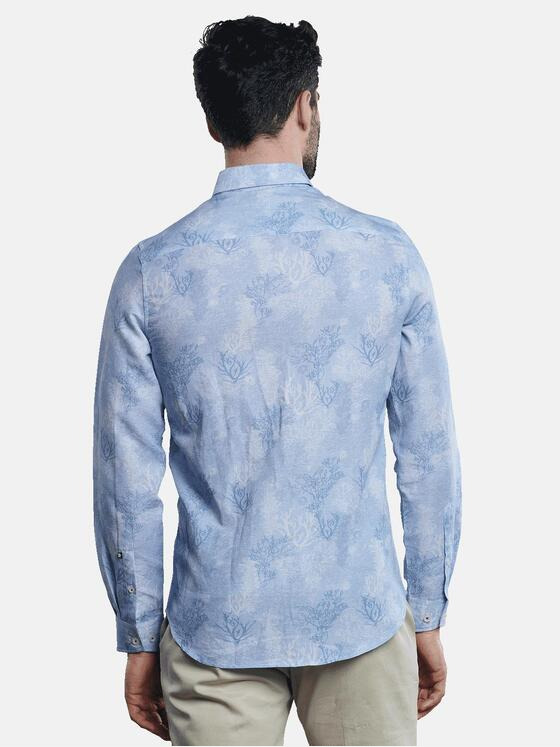 ENGBERS GERMANY Herren Langarm-Hemd aus Leinen Blau 31643