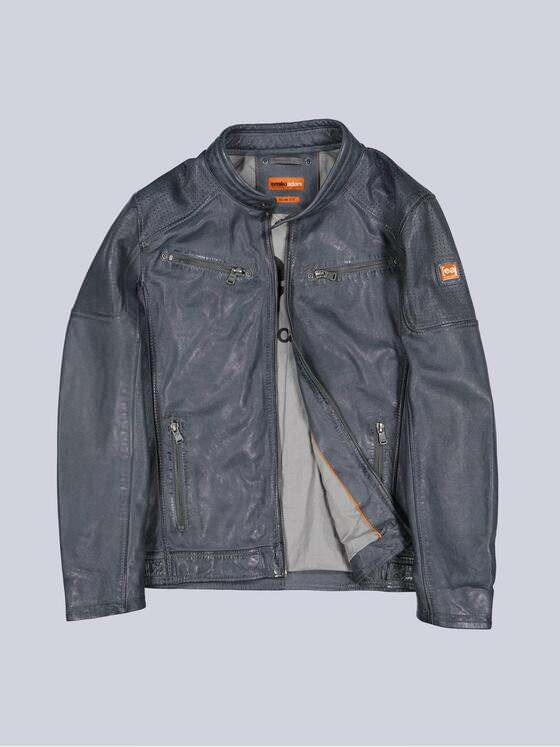 emilio adani Herren Lederjacke in Bikeroptik Mittelblau 40003