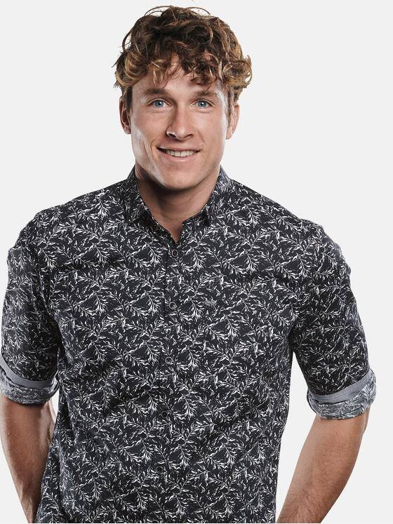 engbers Herren Langarmhemd mit floralem Muster Schwarz 30877