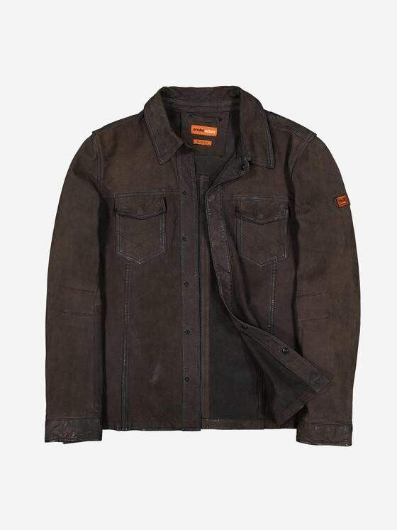 emilio adani Herren Lederjacke slim fit Dunkelbraun 37430
