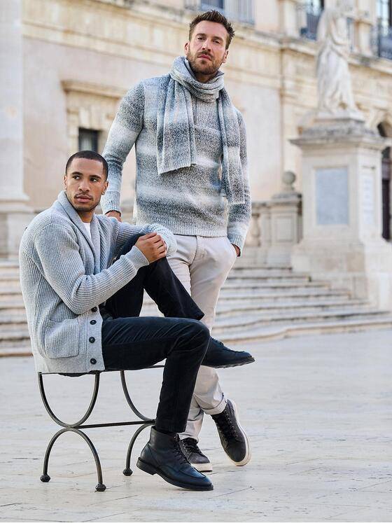 emilio adani Herren Pullover mit Troyerkragen Grau 37857