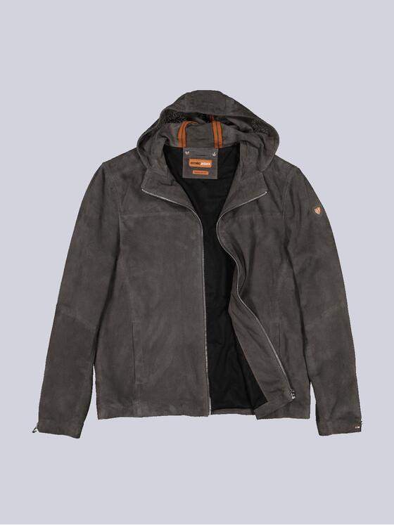 emilio adani Herren Lederjacke mit Kapuze Grau 36208