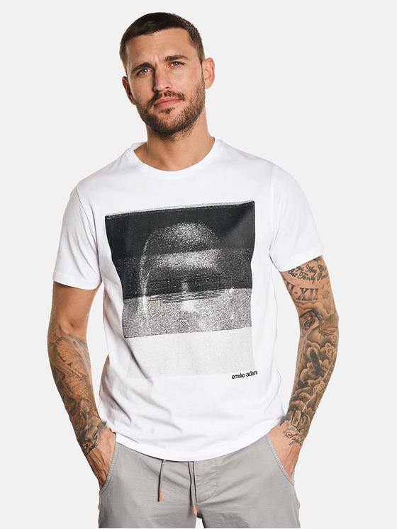 emilio adani Herren T-Shirt mit Statement-Print Weiß 32762