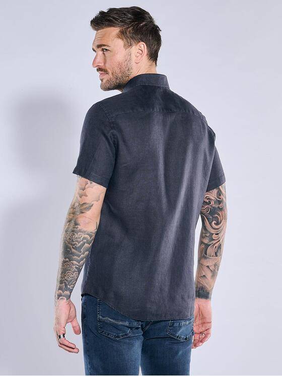 emilio adani Herren Kurzarm-Hemd aus Leinen Blau 38594