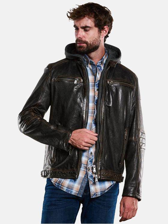 engbers Herren Lederjacke mit abnehmbarer Kapuze Braun 33306