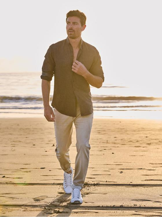 ENGBERS GERMANY Herren Langarm-Hemd aus Leinen Anthrazit 32688