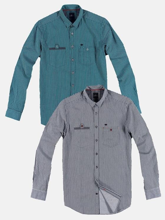 engbers Herren Langarmhemd im Vichykaro-Design. Hellblau 30824