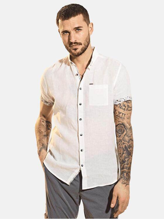 emilio adani Herren Kurzarm-Hemd aus Leinenstoff Weiß 31670