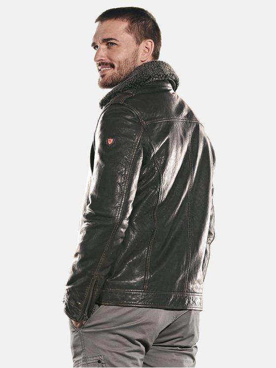 emilio adani Herren Lederjacke mit abnehmbaren Kragen Braun 31876