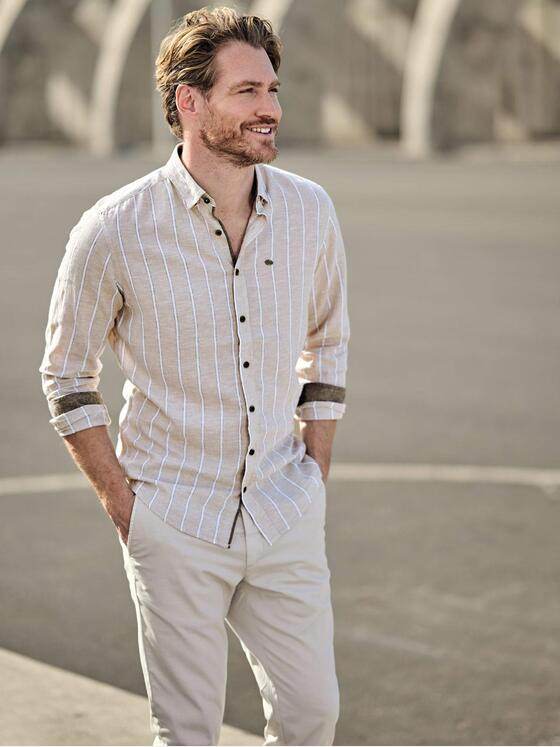 engbers Herren Langarm-Hemd aus Halbleinen Beige 38486