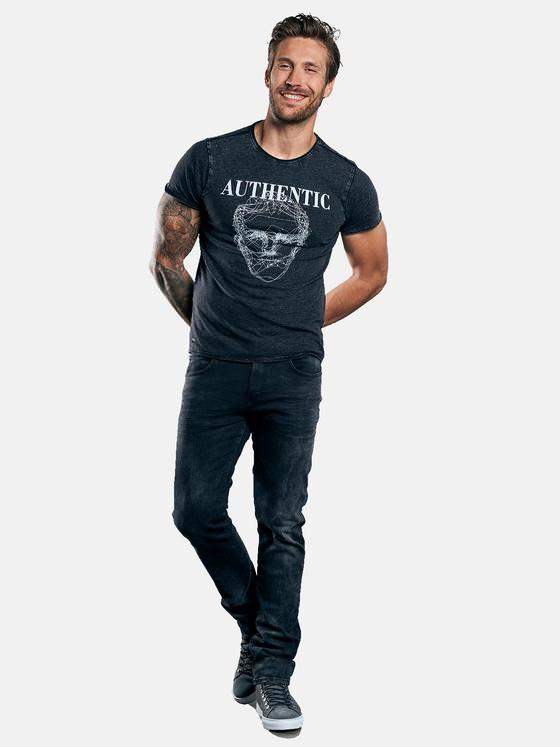 emilio adani Herren Rundhals T-Shirt mit auffälligem Statement-Print Blau 30045