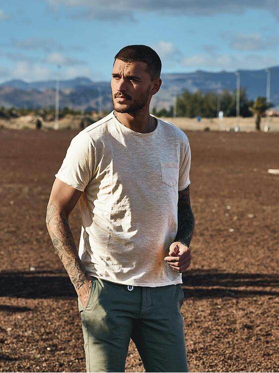 emilio adani Herren Basic-Shirt aus Leinenmix Beige 33013