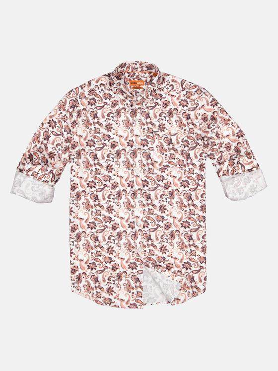 emilio adani Herren Langarm-Hemd mit Paisley-Print Orange 32639