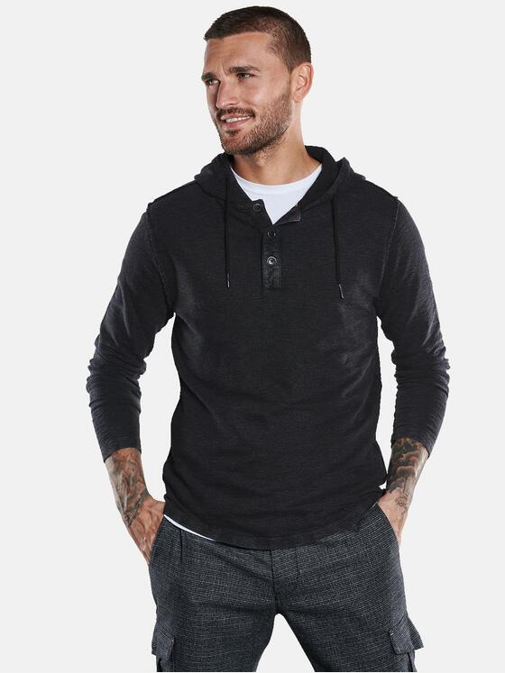 emilio adani Herren Langarm-Shirt mit Kapuze Schwarz 33743