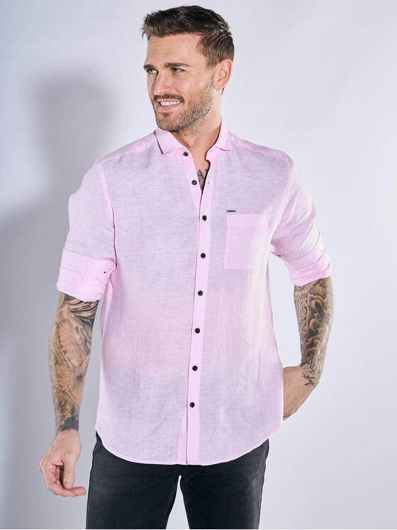 emilio adani Herren Langarm-Hemd aus Leinen Violett 38559